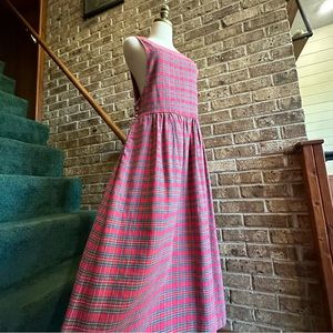 VTG 80s 90s Red & Green Plaid Christmas Holiday Pleated Midi Maxi Dress